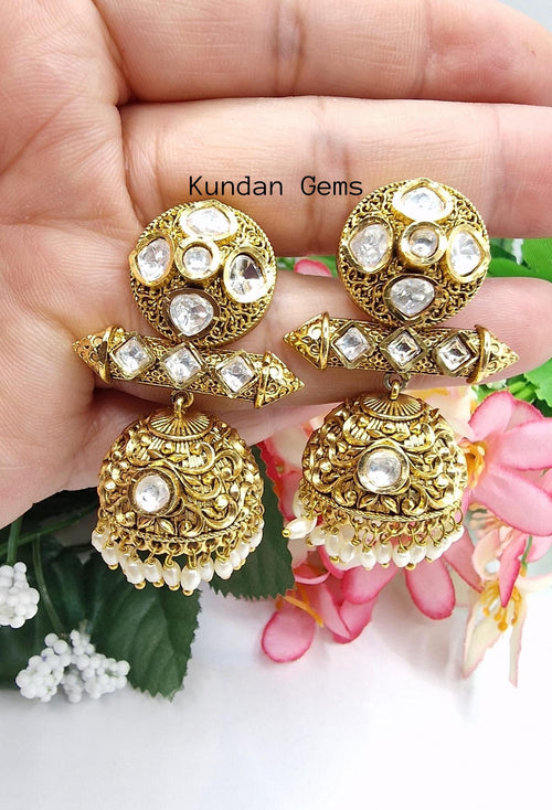 Gold Uncut Kundan Jhumki