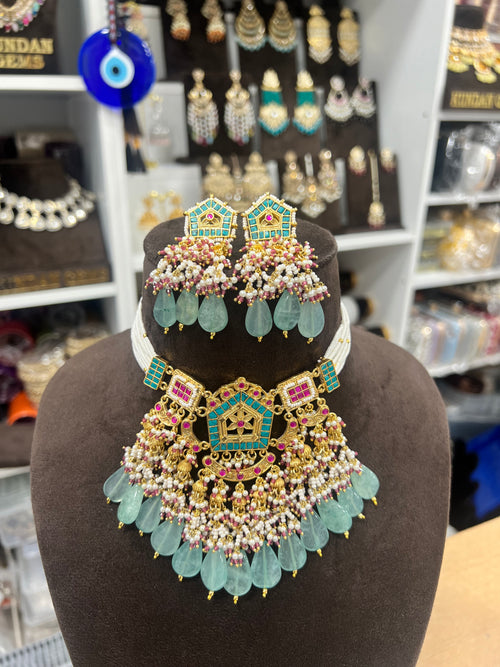 Pachi Kundan Mint Choker Set