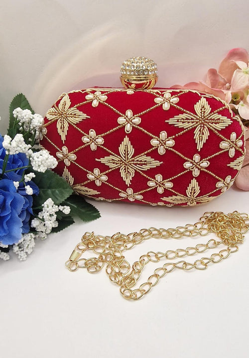 Embroidered Oval Clutch