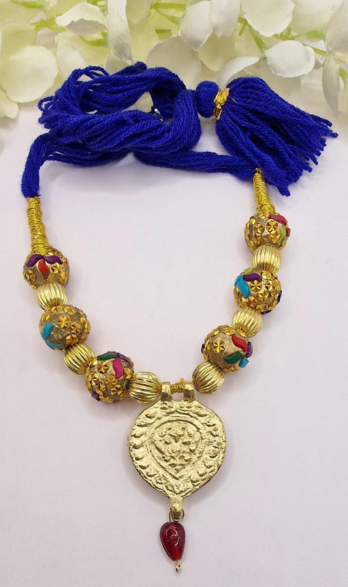 Punjabi Folk Cultural Bhangra Gidha Kaintha Pendant Pink thread necklace