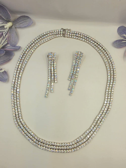 3 Layer WG Silver Clear Necklace Set