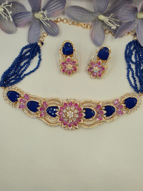Hazoorilal Pink and Blue Choker Set