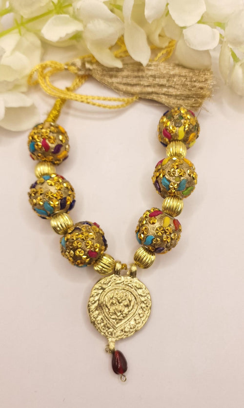 Punjabi Folk Cultural Bhangra Gidha Kaintha Pendant Pink thread necklace