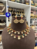 22K Gold Polish Real Moissanite Multi Double Layer Necklace Set
