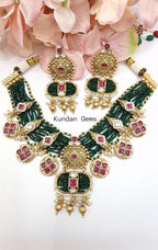 Rajwadi Ruby Green Collar Style Set