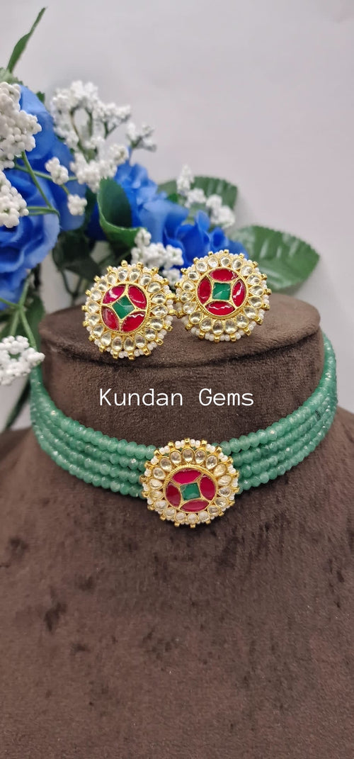 Sleek Teal Pachi Kundan Choker Set