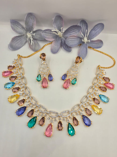 American Diamond Gold Polish Necklace Set