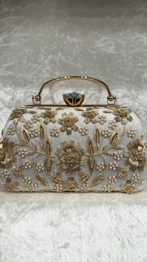 Embroidered Handle Clutch Bag