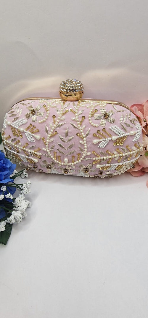 Embroidered Oval Clutch