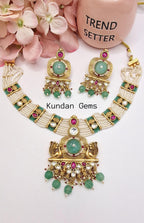 Rajwadi Mint Ruby Necklace Set