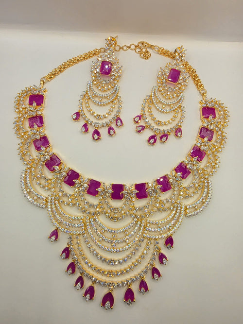 American Diamond Gold Polish Heavy Necklace Set