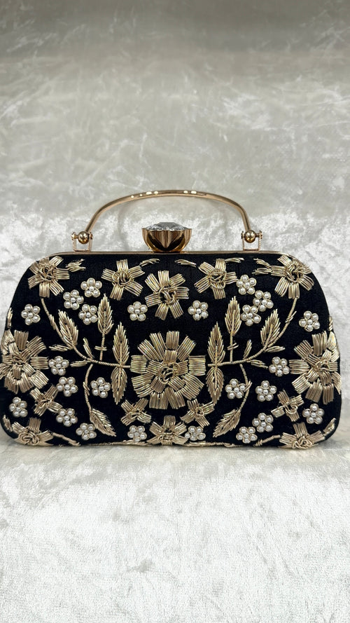 Embroidered Handle Clutch Bag