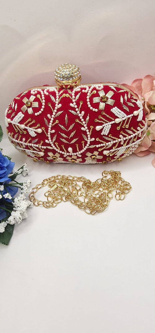 Embroidered Oval Clutch