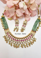 Rajwadi Ruby Green Collar Style Set