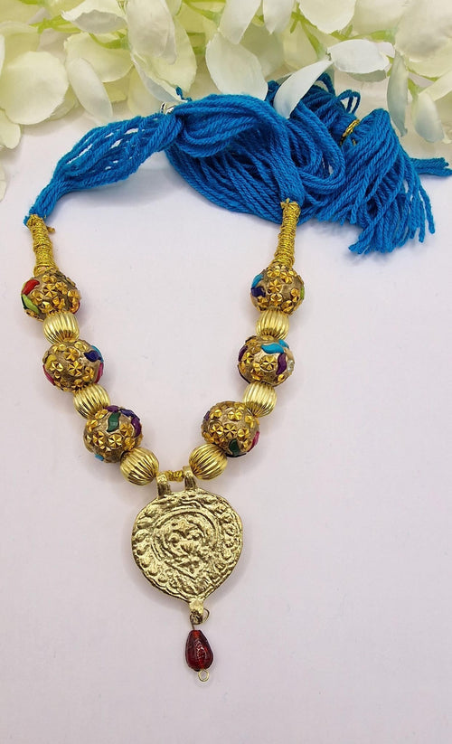 Punjabi Folk Cultural Bhangra Gidha Kaintha Pendant Pink thread necklace