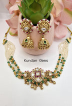 Rajwadi Ruby Green Choker Set