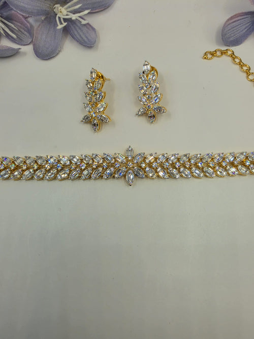 American Diamond Gold Polish Choker Set