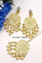 Pachi Kundan Gold Earrings Tikka Set