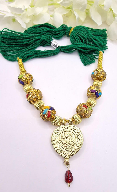Punjabi Folk Cultural Bhangra Gidha Kaintha Pendant Pink thread necklace