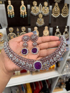 Rose Cut Purple and Pink Necklace Set