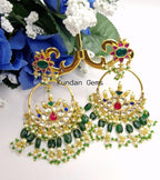 Pachi Kundan Bottle Green & Ruby Earrings