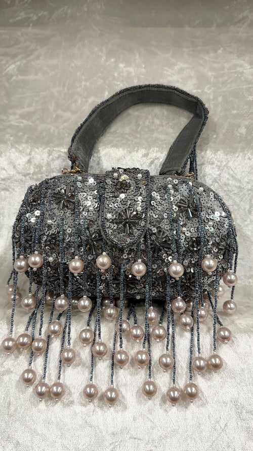 Fancy Grey Pearl Clutch Bag