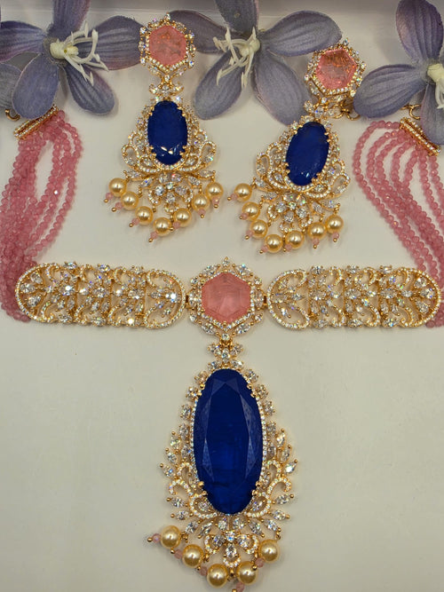 Hazoorilal Pink and Blue Choker Set