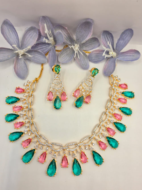 American Diamond Gold Polish Necklace Set