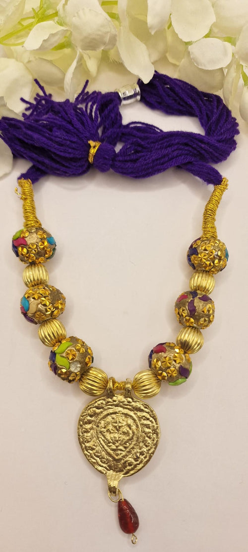 Punjabi Folk Cultural Bhangra Gidha Kaintha Pendant Pink thread necklace