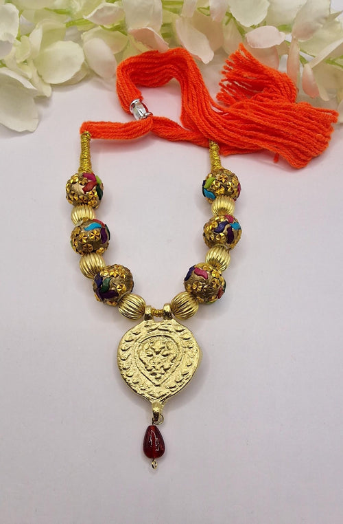 Punjabi Folk Cultural Bhangra Gidha Kaintha Pendant Pink thread necklace