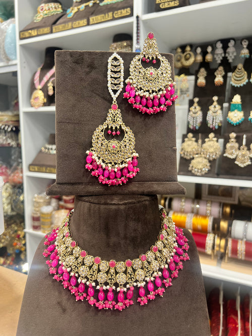 Polki Hot Pink Necklace Set
