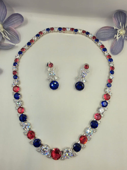 WG Reddish Pink and Blue Necklace Set