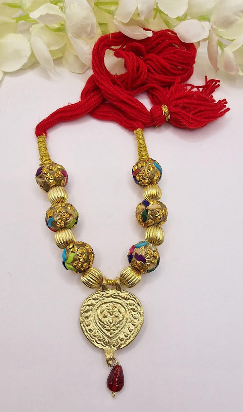 Punjabi Folk Cultural Bhangra Gidha Kaintha Pendant Pink thread necklace