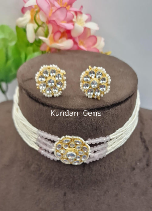 Sleek Pachi Kundan light pink choker set