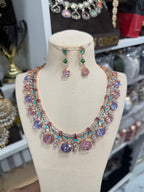 Rose Plated Multi Color Glass Necklace Set