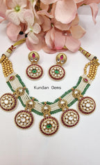 Rajwadi Ruby Green Necklace Set
