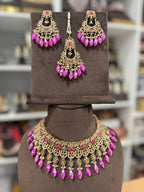 Hot Pink Crystalized Drop Necklace Set