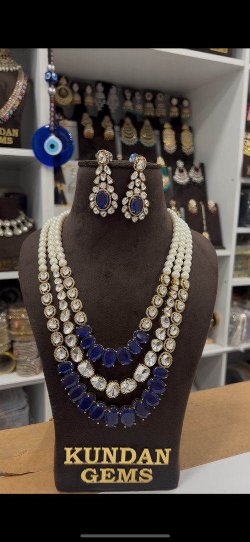 Real Moissanite Blue Doublet Mala Set