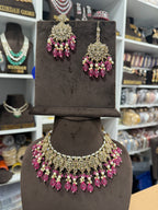 Hot Pink Crystalized Drop Necklace Set