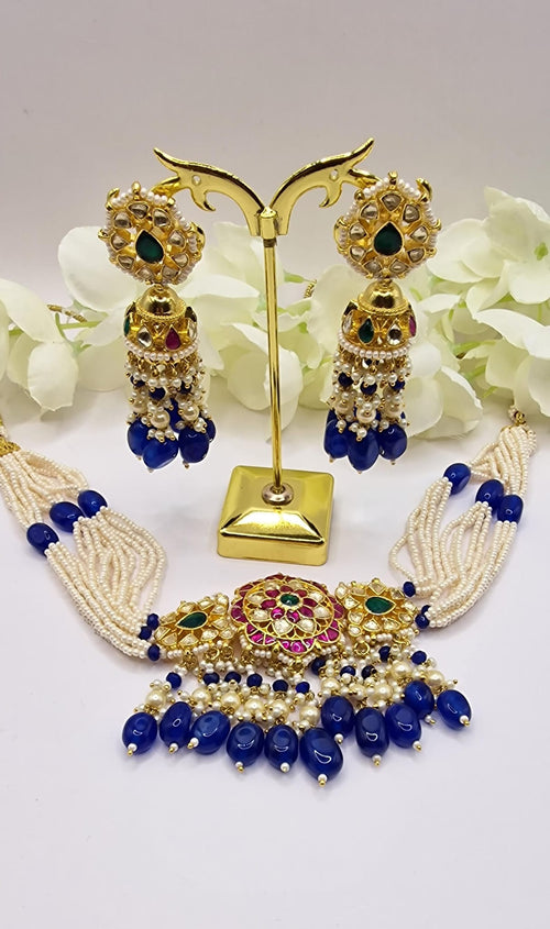 Royal Blue Pachi Kundan Choker Set