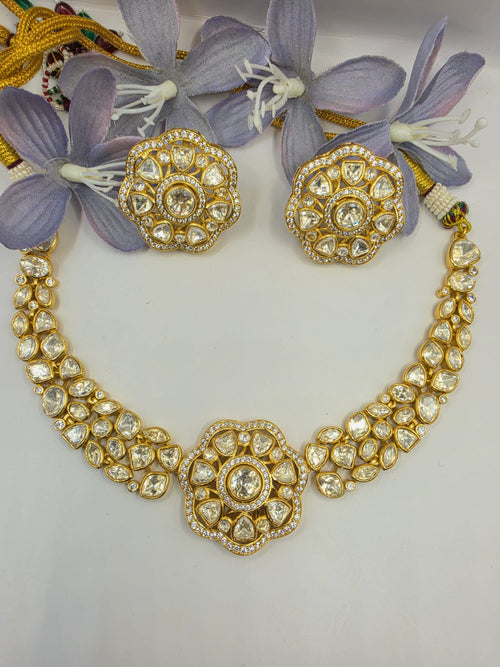 22K Gold Polish Sunehri Kundan Necklace Set