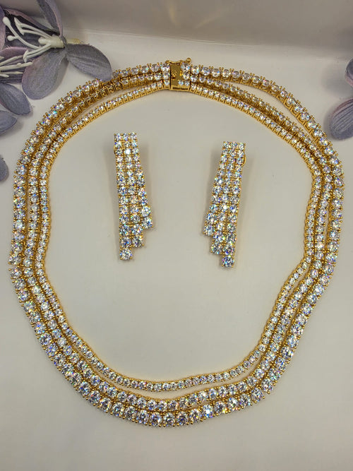 3 Layer WG Gold Clear Necklace Set