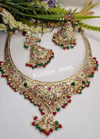 Hot Pink & Green Jadau Necklace Set