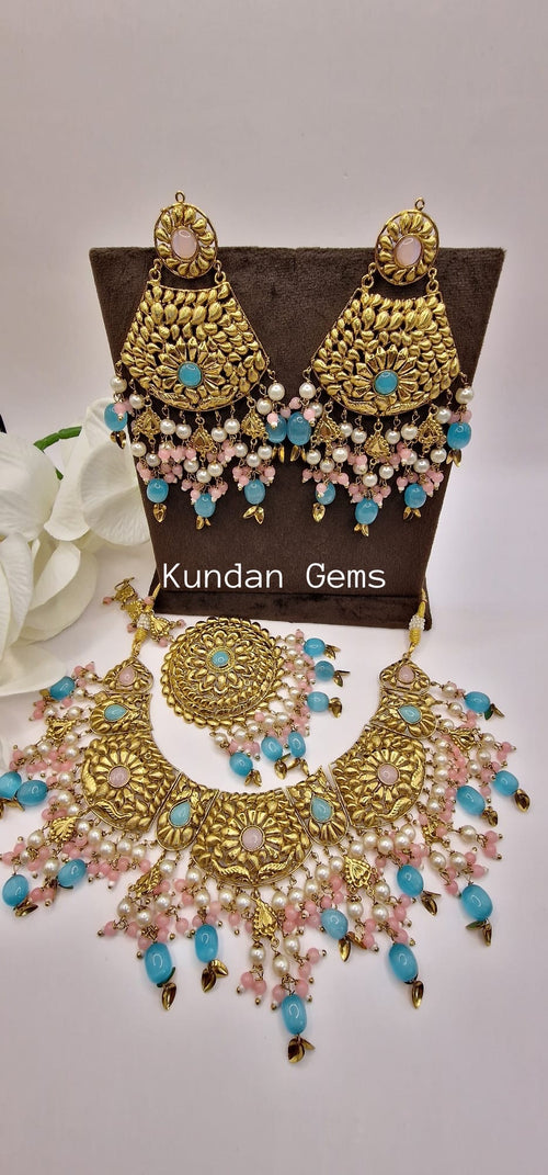 Handmade Matte Gold Necklace Set