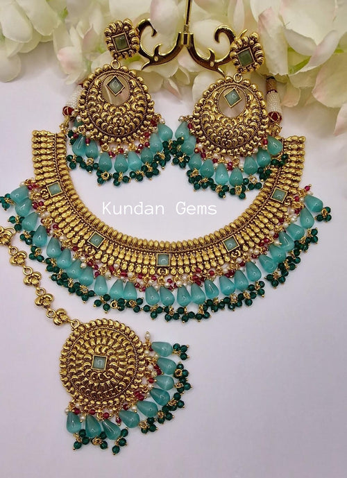 Handmade Matte Gold Necklace Set