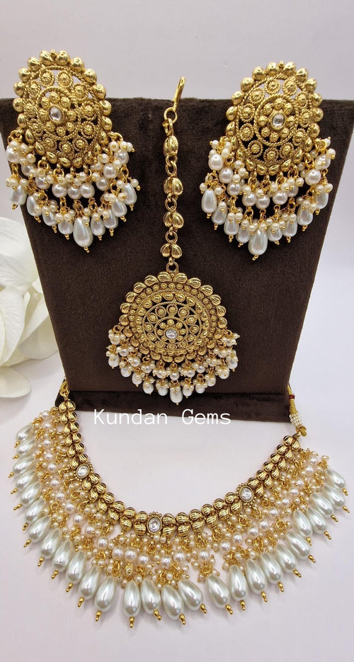 Handmade Matte Gold Necklace Set