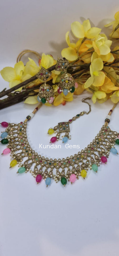 Polki Necklace Set with Jhumki