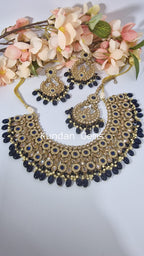 Dark Navy Blue Polki Necklace Set