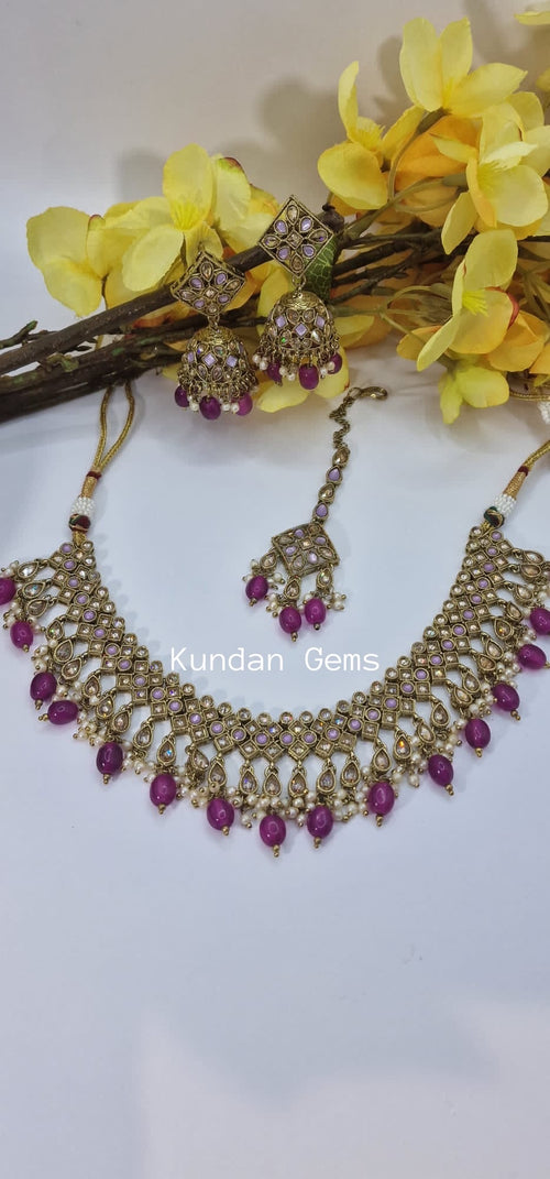 Polki Necklace Set with Jhumki