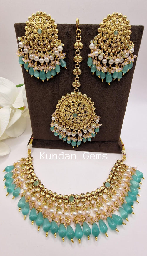 Handmade Matte Gold Necklace Set